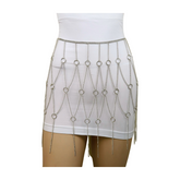 New Women Silver Metal Chain Circle Rings Skirt Belt High Waist S M